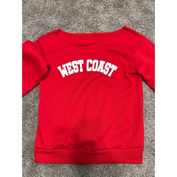 SHEIN West Coast Red Pull Over Off Should Raw Hem Sweatshirt Women's Size Small - Picture 1 of 3